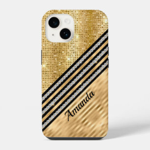 Funda Para iPhone 14 Elegante cristal falso y personalizado con brillo 