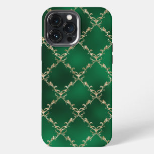 Funda Para iPhone 13 Pro Max Elegante damasco de oro metálico verde