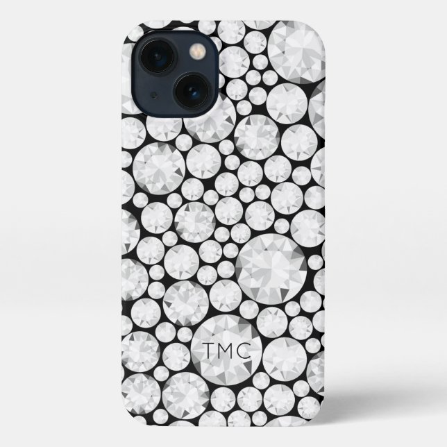 Funda Para iPhone Elegante Diamante Gemstones Gris Gris White Black  (Reverso )