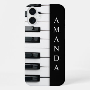 Funda Para iPhone 16 Plus Elegante diseño de clave de piano con nombre verti