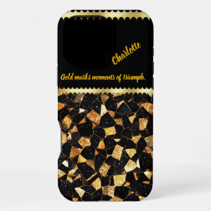 Funda Para iPhone 16 Pro Max Elegante diseño de mármol negro y dorado