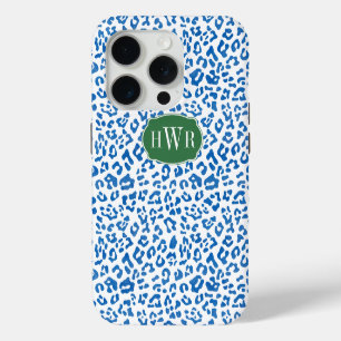 Elegante Estampado de Leopardo Azul y Blanco Monog