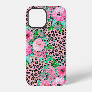 Funda Para iPhone 12 Elegante estampado de leopardo rosa y diseño flora