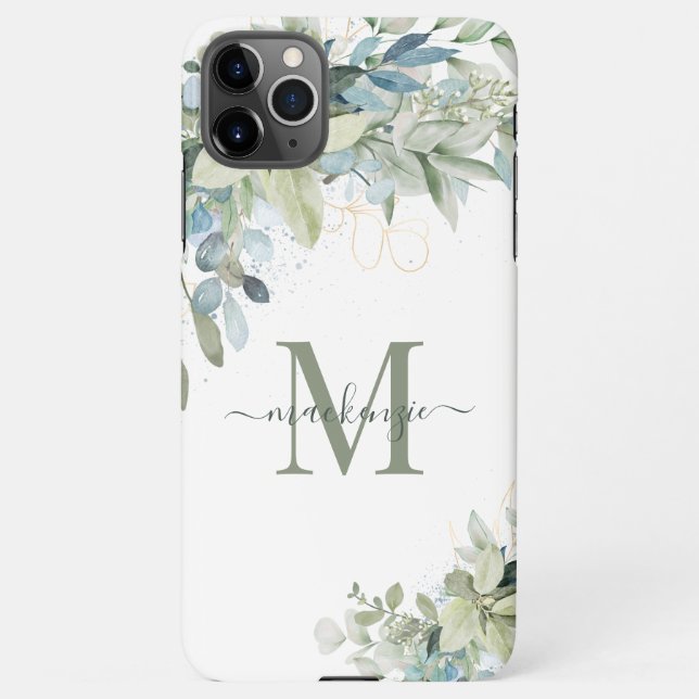 Funda Para iPhone Elegante Eucalyptus Monograma Botánico Floral (Reverso)
