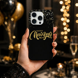 Elegante Feliz Año Nuevo en Negro y Dorado