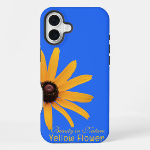 Funda Para iPhone 16 Plus Elegante Flor Amarilla Personalizada sobre Azul Re