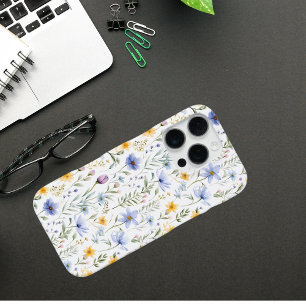 Funda Para iPhone 16 Pro Elegante Flor Silvestre Acuarela Azul Púrpura