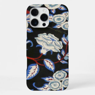 FUNDA PARA iPhone 16 PRO MAX ELEGANTE FLORAL ART DÉCO, ROSAS AZULES BLANCAS EN