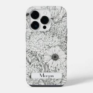 Funda Para iPhone 14 Pro Elegante Flores salvajes modernas blancas y negras
