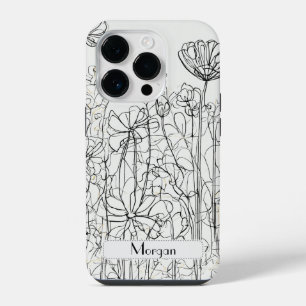 Funda Para iPhone 14 Pro Elegante Flores salvajes modernas blancas y negras