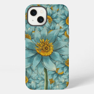 Elegante Girasol Surrealista Floral Amarillo Teal 