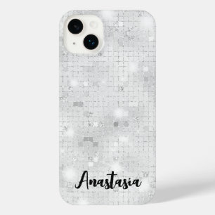 Funda Para iPhone 14 Plus Elegante Glam White Silver Glitz Sparkle