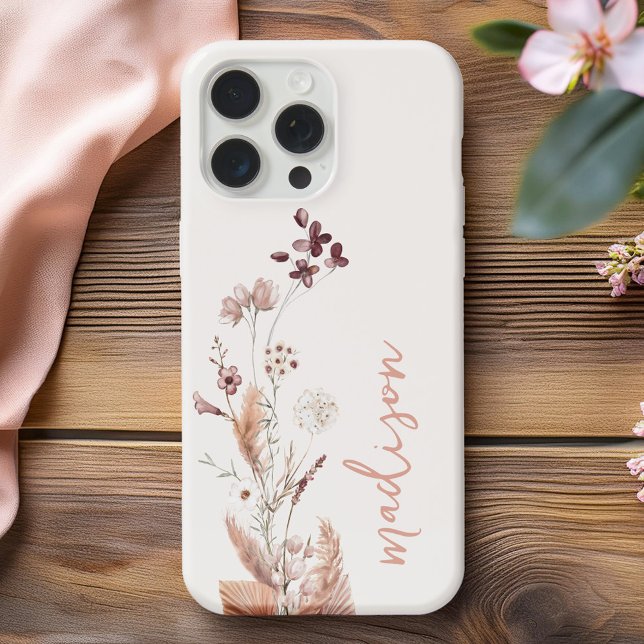 Funda Para iPhone Elegante guión Monograma Boho Flor silvestre (Subido por el creador)