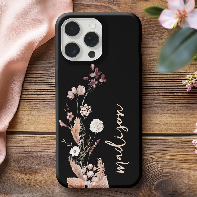 Funda Para iPhone Elegante guión Monograma Boho Flor silvestre (Subido por el creador)