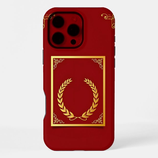 Funda Para iPhone Elegante Laurel Dorado en Marco Rectangular (Reverso )