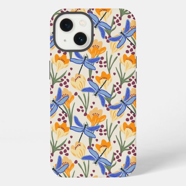 Funda Para iPhone Elegante libélula y crocus floral Pattern (Reverso )