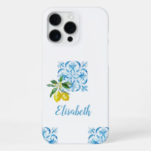 Funda Para iPhone 16 Pro Max Elegante limones azules italianos Positano