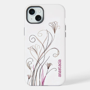 Elegante línea floral marrón negro rosa