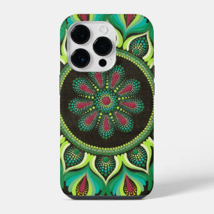 Funda Para iPhone 14 Pro Elegante Mandala Verde Bohemio Zen Minimalista