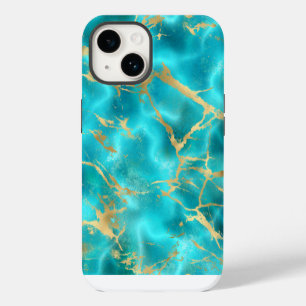 Funda Para iPhone 14 Elegante mármol azul aguamarina dorado teñido de v