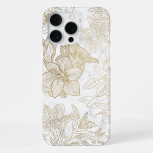 Funda Para iPhone 16 Pro Max Elegante mármol floral moderno blanco gris oro