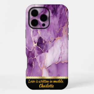 Funda Para iPhone 16 Pro Max Elegante mármol violeta con venas doradas