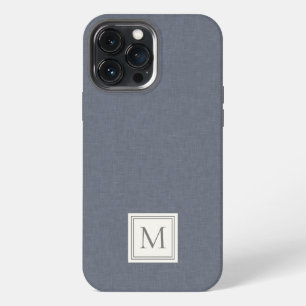 Funda Para iPhone 13 Pro Max Elegante Minimalista Azul Gris Monograma de Lino F