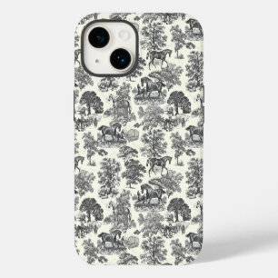 Funda Para iPhone 14 Elegante Moda Vintage Black White Horse Toile