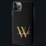 Funda Para iPhone 11Pro Max Elegante Monograma Black Gold Name Script<br><div class="desc">Este elegante monograma negro con letras doradas en diseño sencillo son grandes elementos para mostrar en este estuche de iphone. La mejor parte aquí es que puede personalizarla agregando su nombre y inicial. Si no puedes conseguir lo que quieras, envíame un correo electrónico a jraym48@gmail.com y estaré encantado de ayudar....</div>