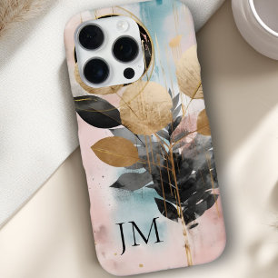 Funda Para iPhone 16 Pro Elegante Monograma Botánico de Oro