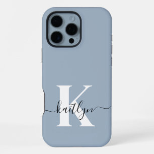 Funda Para iPhone 16 Pro Max Elegante Monograma de Letra en Azul Polvo