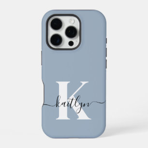 Funda Para iPhone 16 Pro Elegante Monograma de Letra en Azul Polvo