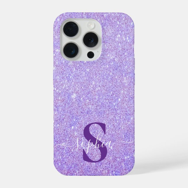 Funda Para iPhone Elegante monograma de nombre con brillo (Reverso )