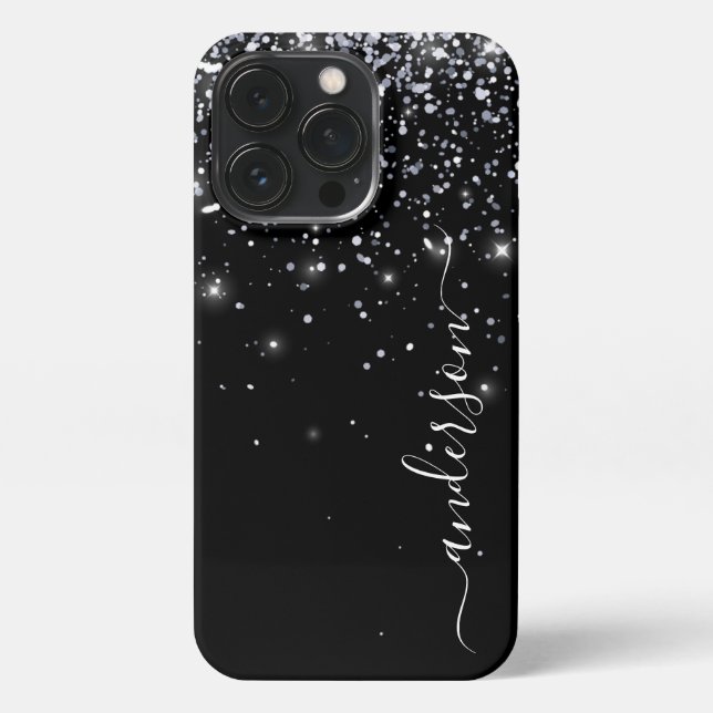Funda Para iPhone Elegante monograma de nombre con brillo (Reverso)