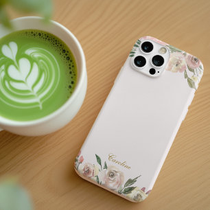 Funda Para iPhone 14 Elegante Monograma de oro floral de color rosa de