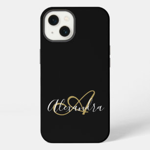 Elegante Monograma de Oro Negro Femenino Escritura