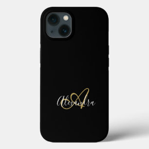 Elegante Monograma de Oro Negro Femenino Escritura