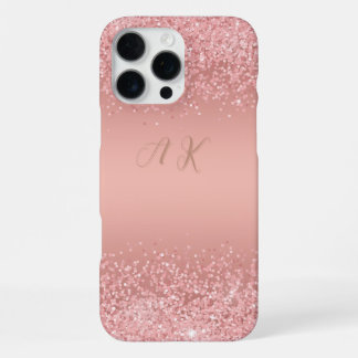 Funda Para iPhone 16 Pro Max Elegante Monograma de Rosa Dorado Luxe Shimmer