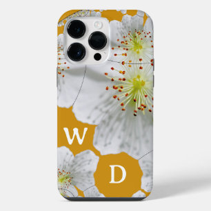 Funda Para iPhone 14 Pro Max Elegante Monograma Floral Artística Dorado Oscuro