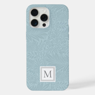 Elegante Monograma Floral Botánico Azul Claro