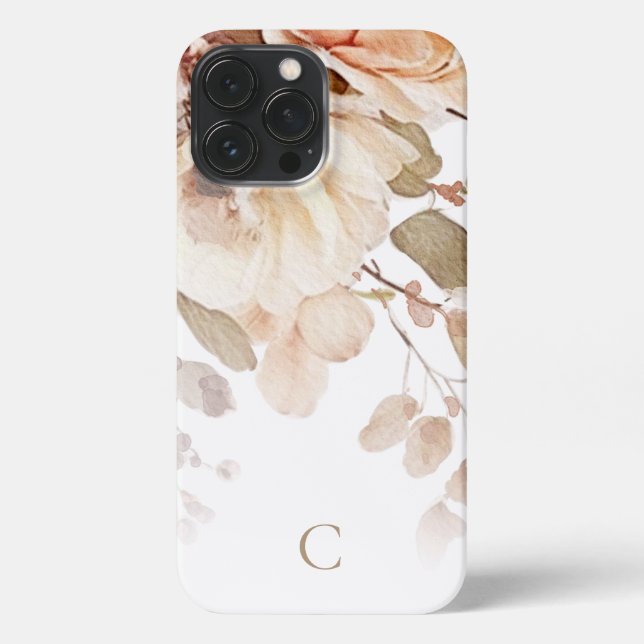 Funda Para iPhone Elegante Monograma Floral de acuarela (Reverso )