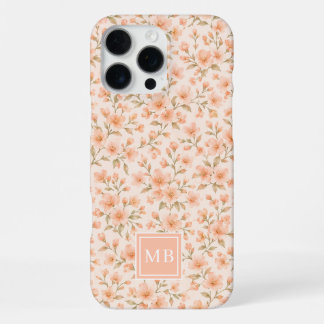 Funda Para iPhone 16 Pro Max Elegante Monograma Floral de Melocotón Personaliza