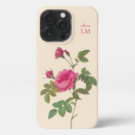 Funda Para iPhone 13 Pro Elegante Monograma Floral Rosa