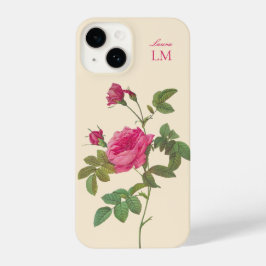 Funda Para iPhone 14 Elegante Monograma Floral Rosa