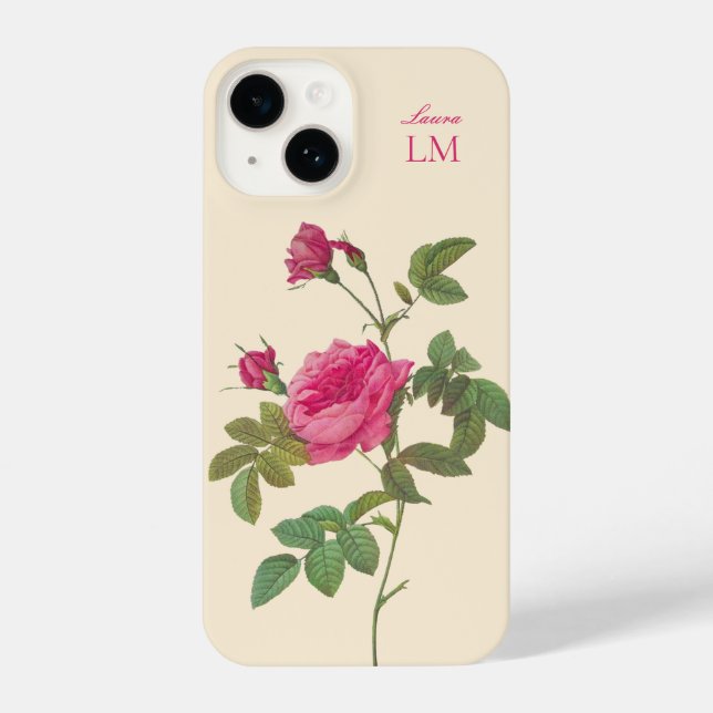 Funda Para iPhone Elegante Monograma Floral Rosa (Reverso )