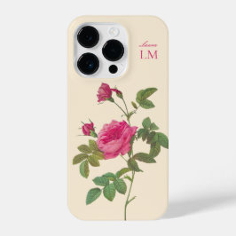 Funda Para iPhone 14 Pro Elegante Monograma Floral Rosa