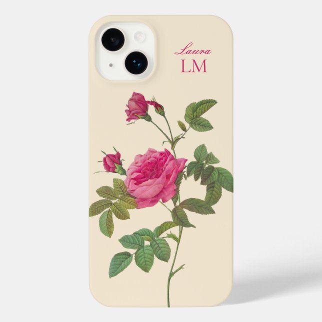 Funda Para iPhone Elegante Monograma Floral Rosa (Reverso )