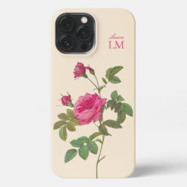 Funda Para iPhone 13 Pro Max Elegante Monograma Floral Rosa