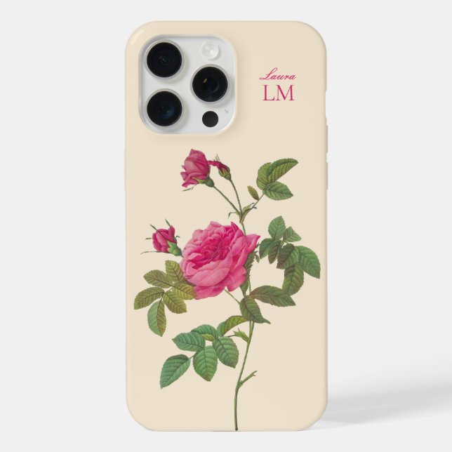 Funda Para iPhone Elegante Monograma Floral Rosa (Reverso )