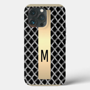 Funda Para iPhone 13 Pro Elegante monograma metálico de acero plateado dora
